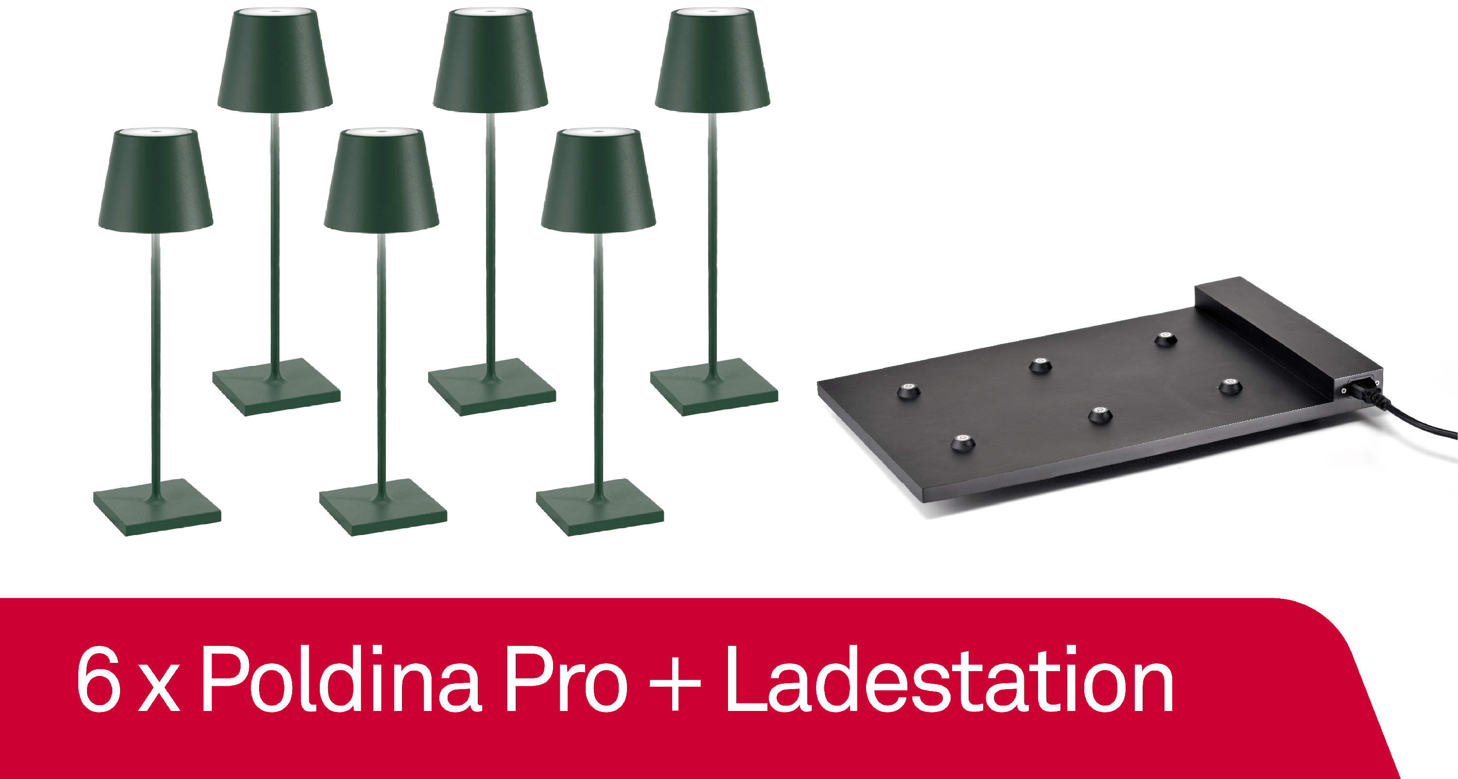 6 x Zafferano Poldina Pro Dunkelgrün + Ladestation - Bundle