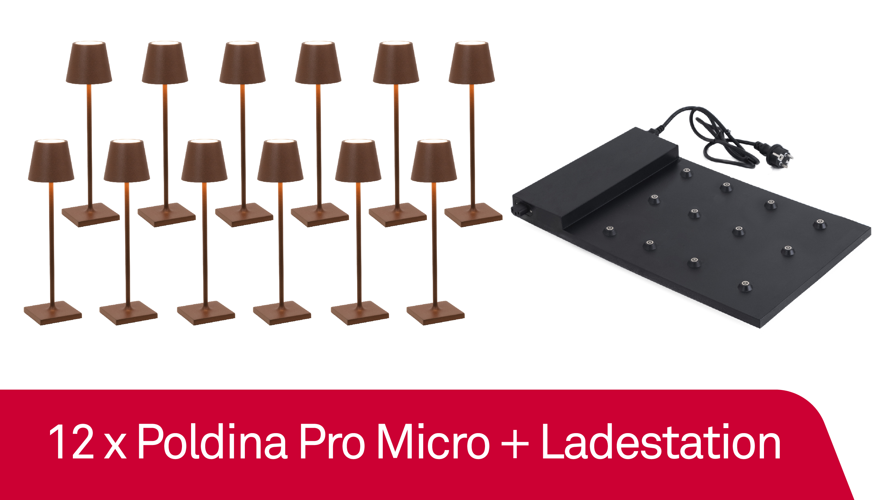 12 x Zafferano Poldina Pro Micro -Corten / Rust + Ladestation - Bundle