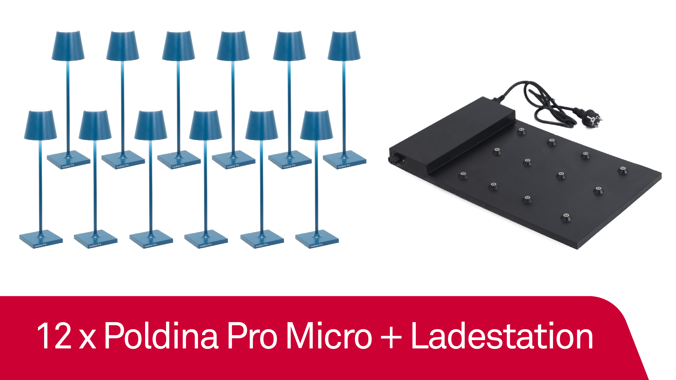 12 x Zafferano Poldina Pro Micro - Blu Capri / Capri Blue + Ladestation - Bundle