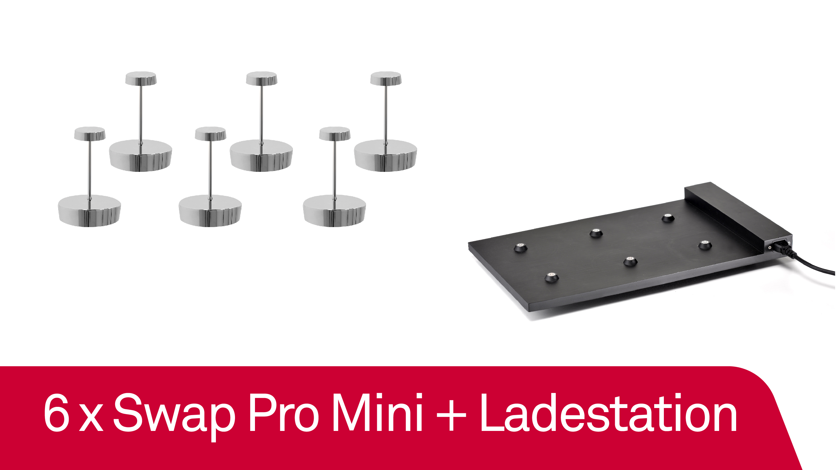 6 x Zafferano Swap Pro Mini - Cromo Lucido / Glossy Chrome + Ladestation - Bundle