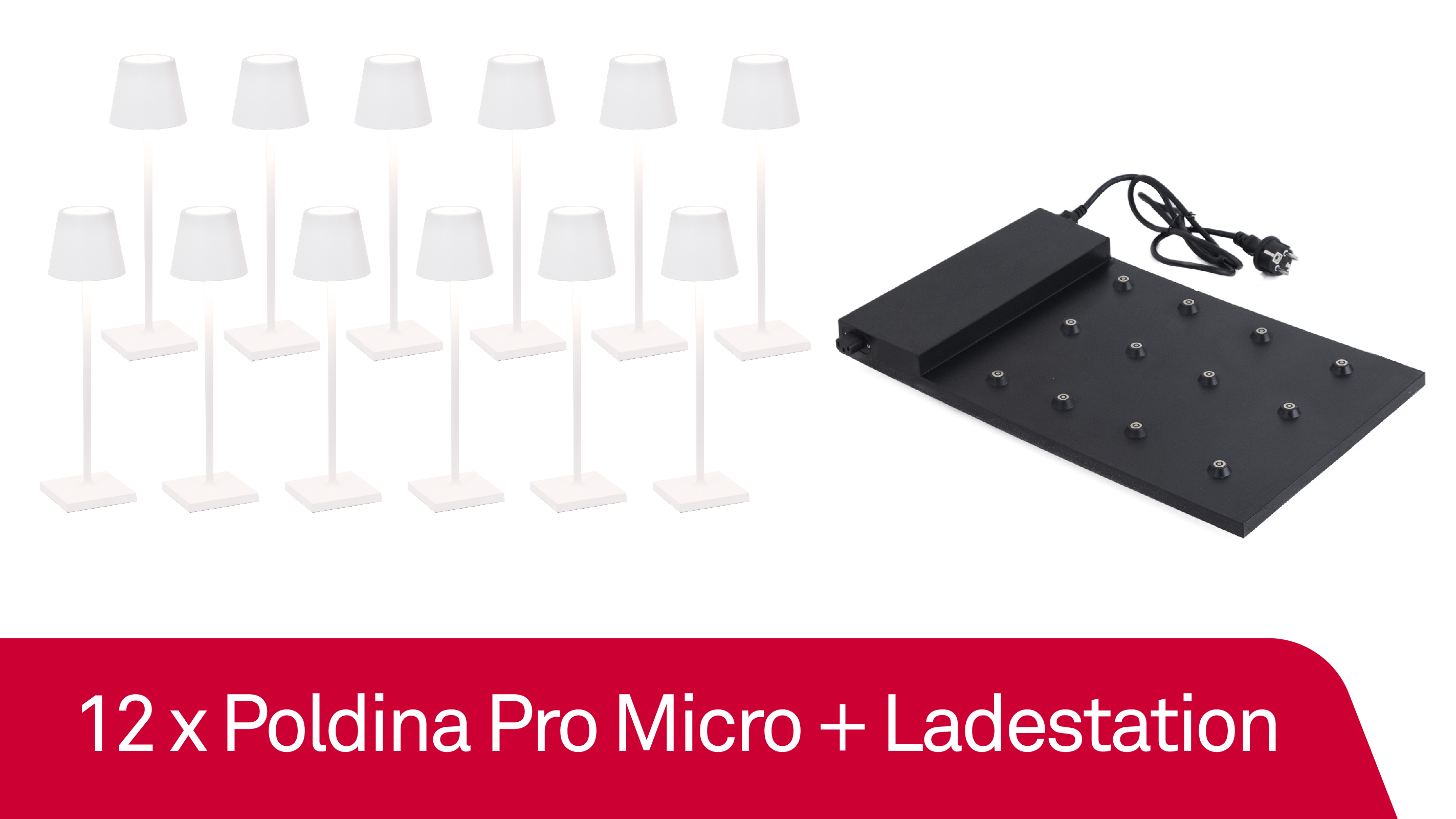 12 x Zafferano Poldina Pro Micro - Bianco / White + Ladestation - Bundle