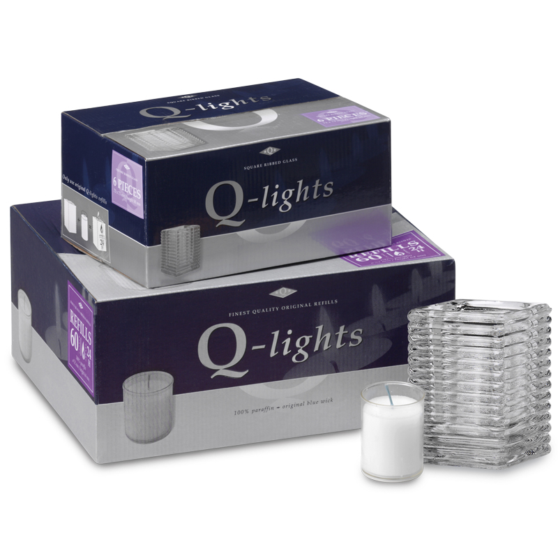 Q-lights® Quader Glasgefäß glasklar für Original Refills Kerzen 6 Stk.