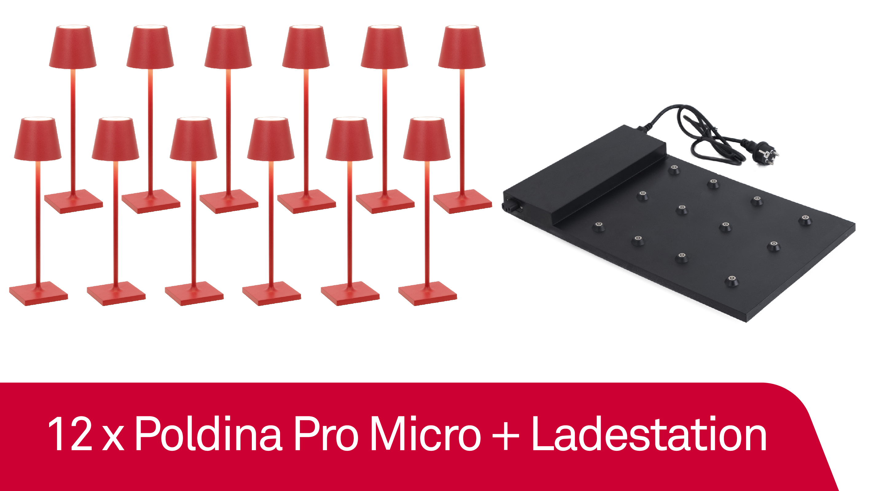 12 x Zafferano Poldina Pro Micro - Rosso / Red + Ladestation - Bundle