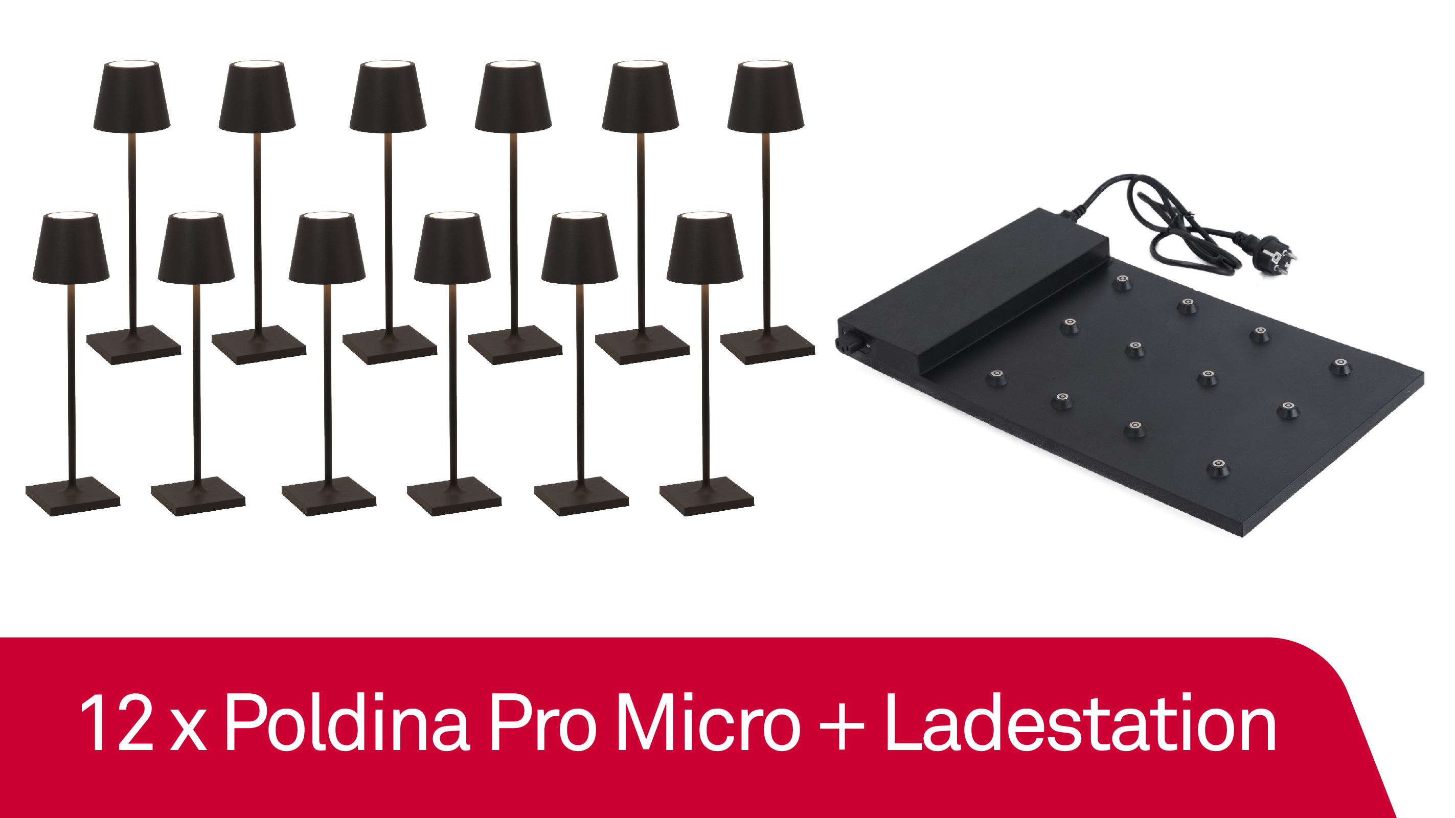 12 x Zafferano Poldina Pro Micro - Nero / Black + Ladestation - Bundle