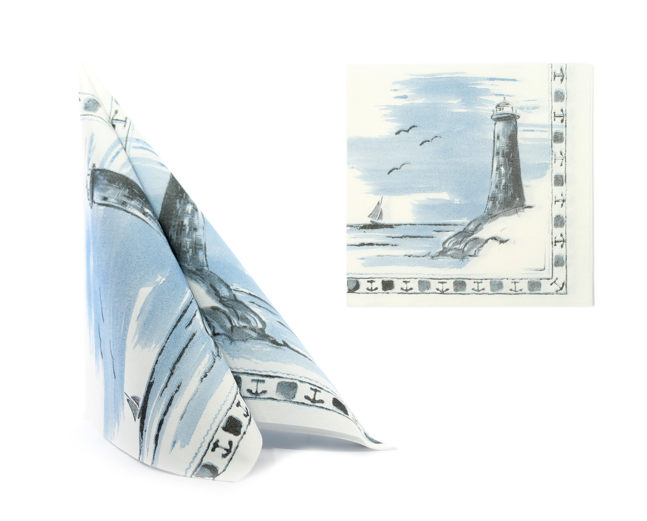 AIRLAID Motiv-Serviette- 1/4 Falz- 40 x 40- Lighthouse