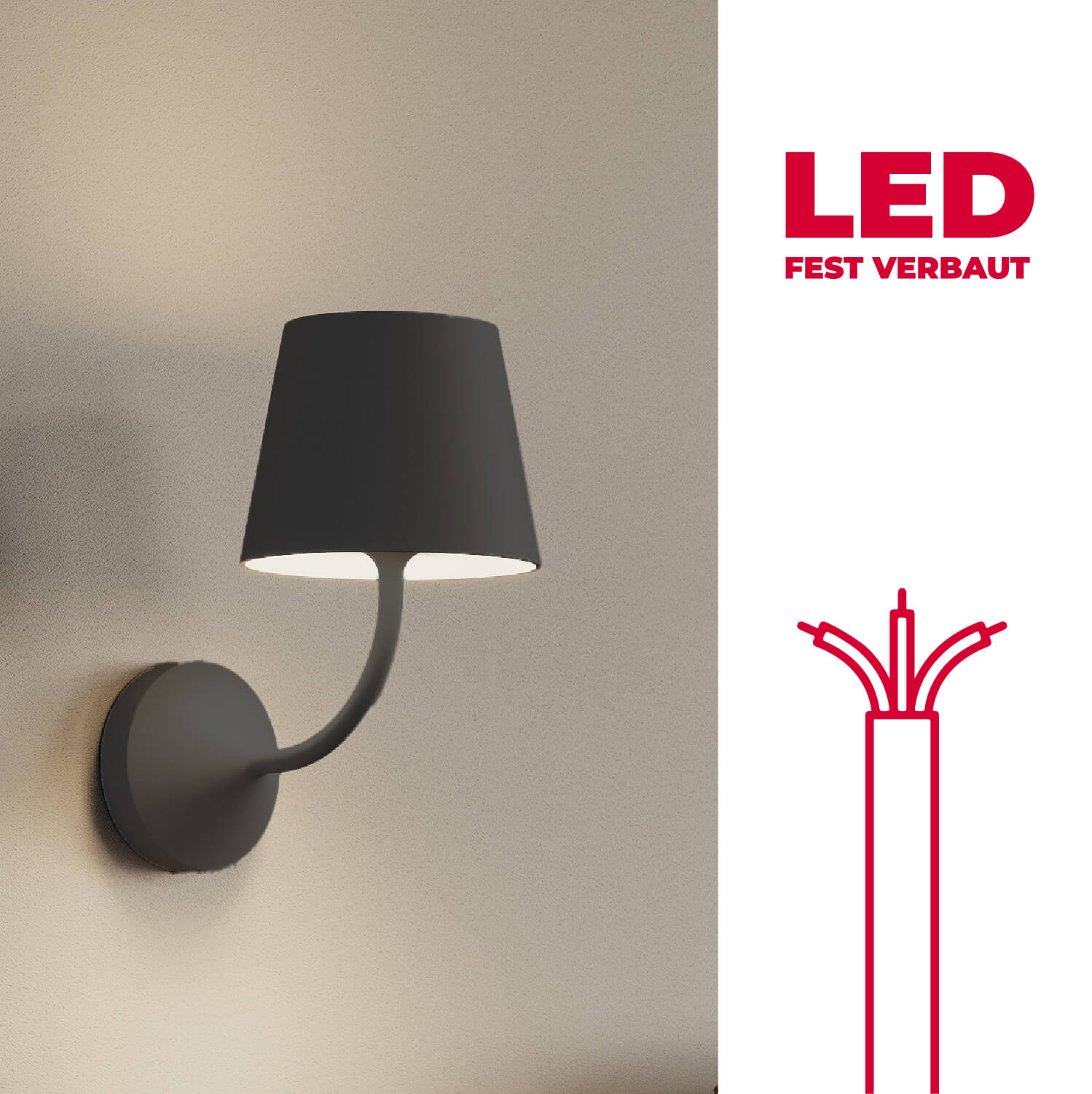 Poldina LED-Wandleuchte in Grigio Scuro / Dark Grey mit festem Stromkabel
