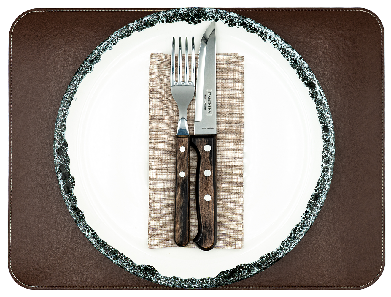 1 Tischset aus veganem PU Kunstleder - doppelseitig - 40 x 30 cm - Nutriabraun / Kastanie