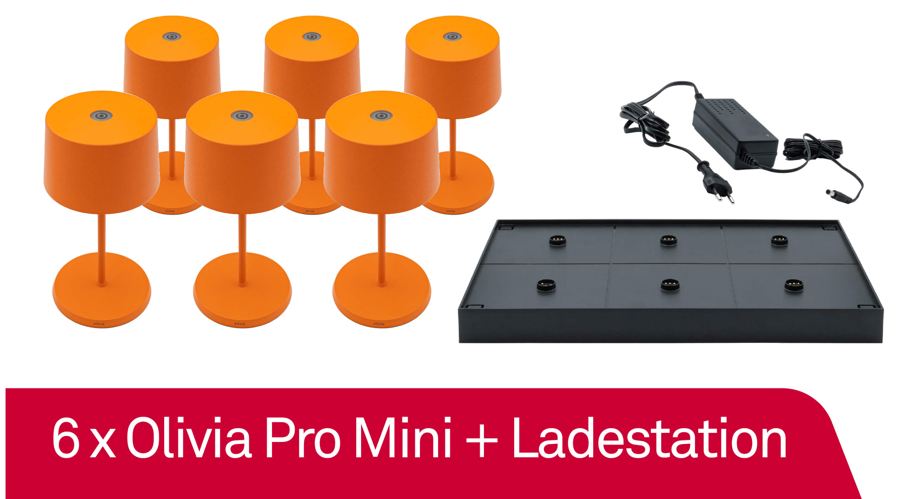6 x Zafferano Olivia Pro Mini - Arancio / Orange + Ladestation - Bundle