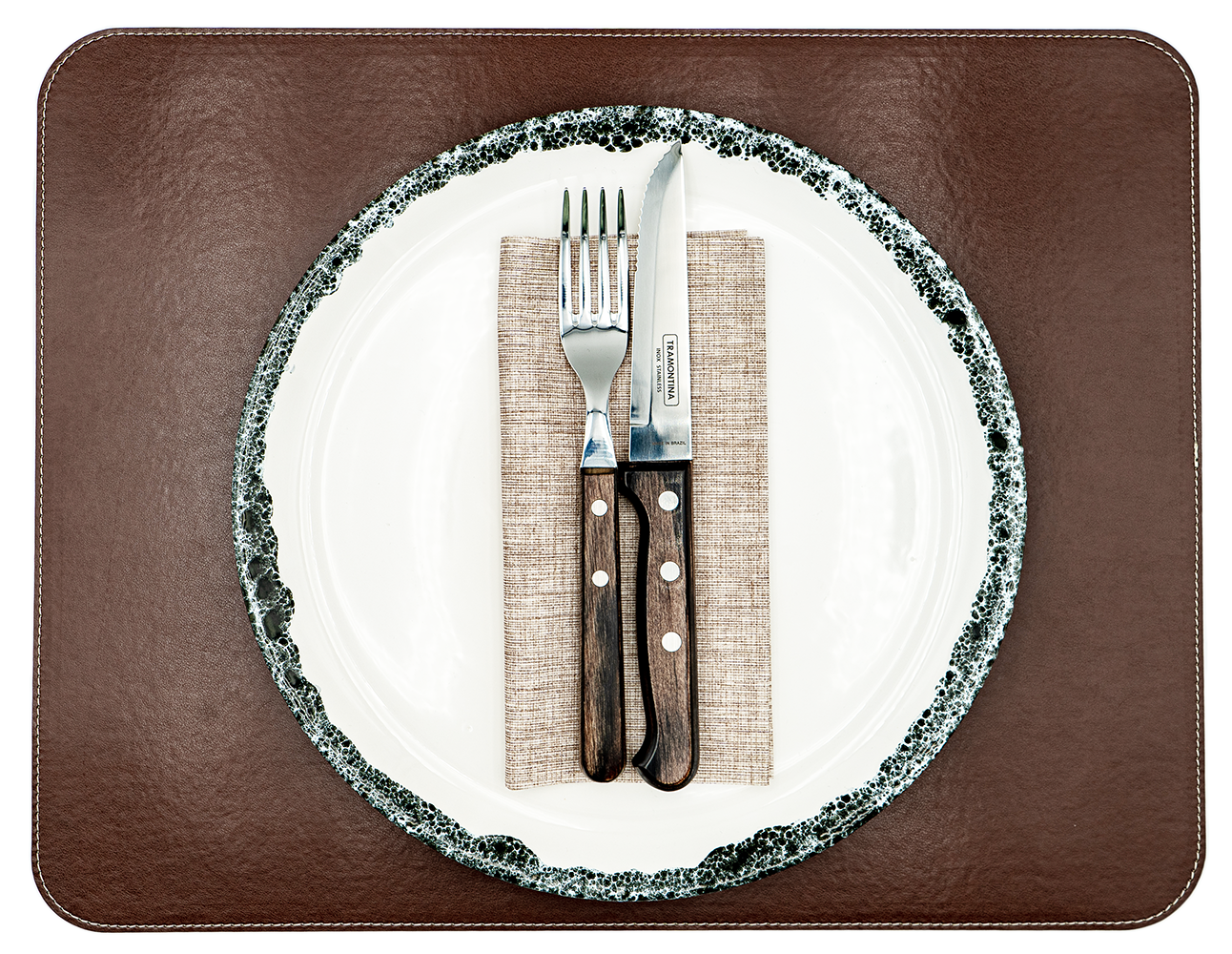 1 Tischset aus veganem PU Kunstleder - doppelseitig - 44 x 34 cm - Schwarz / Kastanie