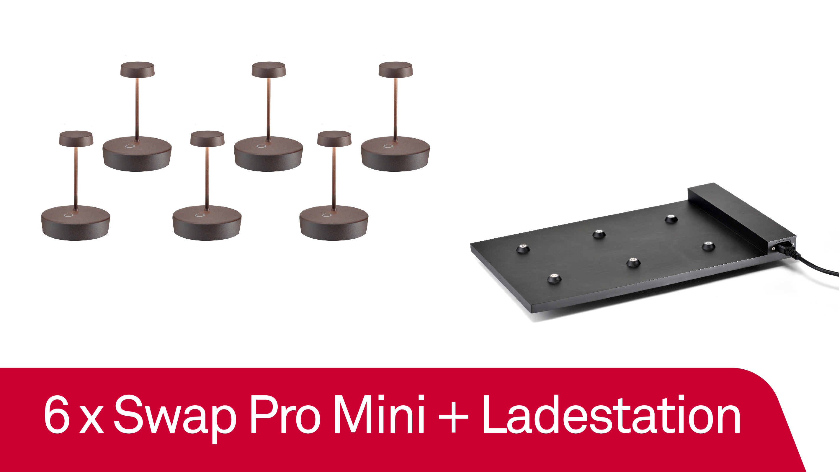 6 x Zafferano Swap Pro Mini - Corten / Rust + Ladestation - Bundle