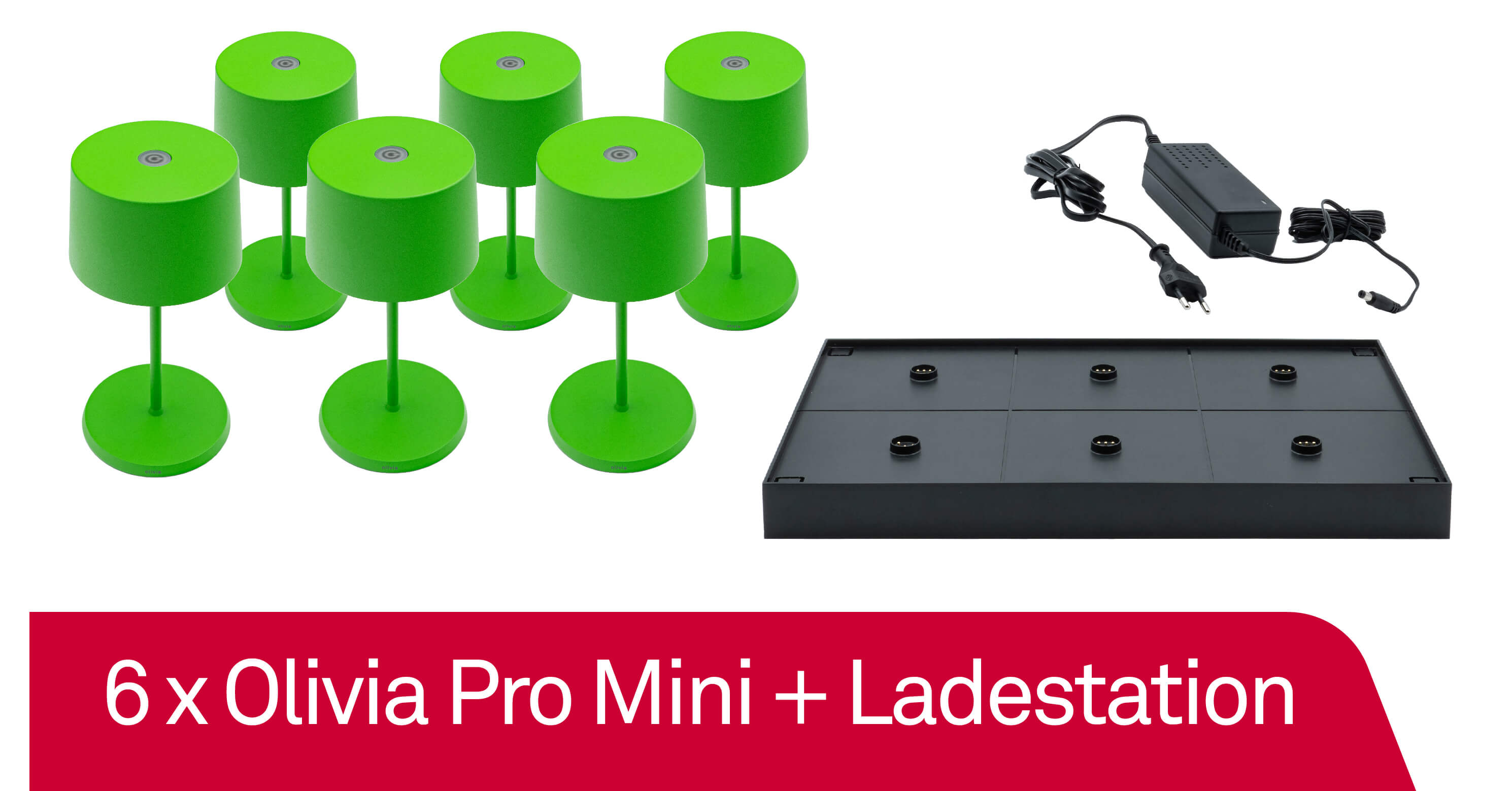 6 x Zafferano Olivia Pro Mini - Verde Mala / Apple Green + Ladestation - Bundle