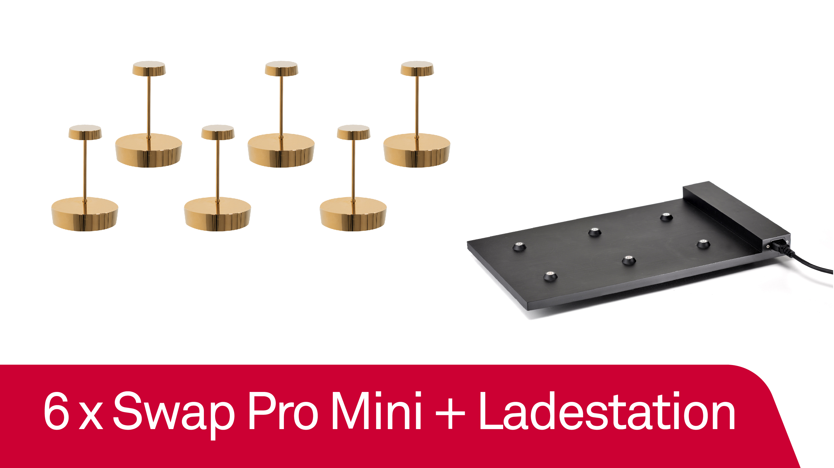 6 x Zafferano Swap Pro Mini - Oro Lucido / Glossy Gold + Ladestation - Bundle